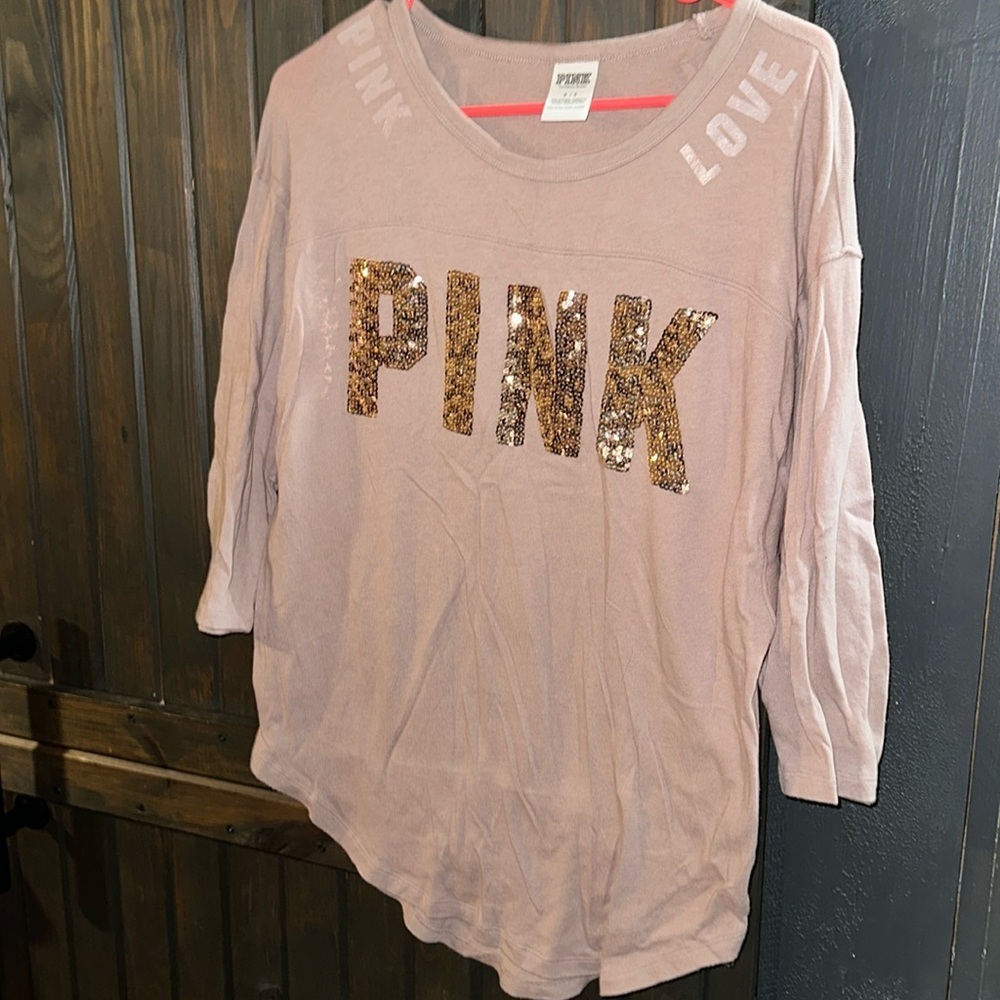 PINK Victoria’s Secret Sequin Baseball 3/4 sleeve‎ shirt size S